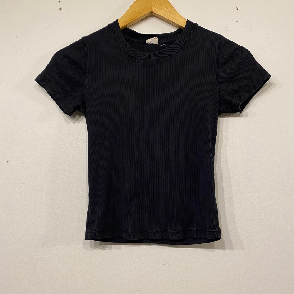 Wilfred Free Aritzia Black Ribbed Short Sleeve Crew Neck Baby Tee T-Shirt XS